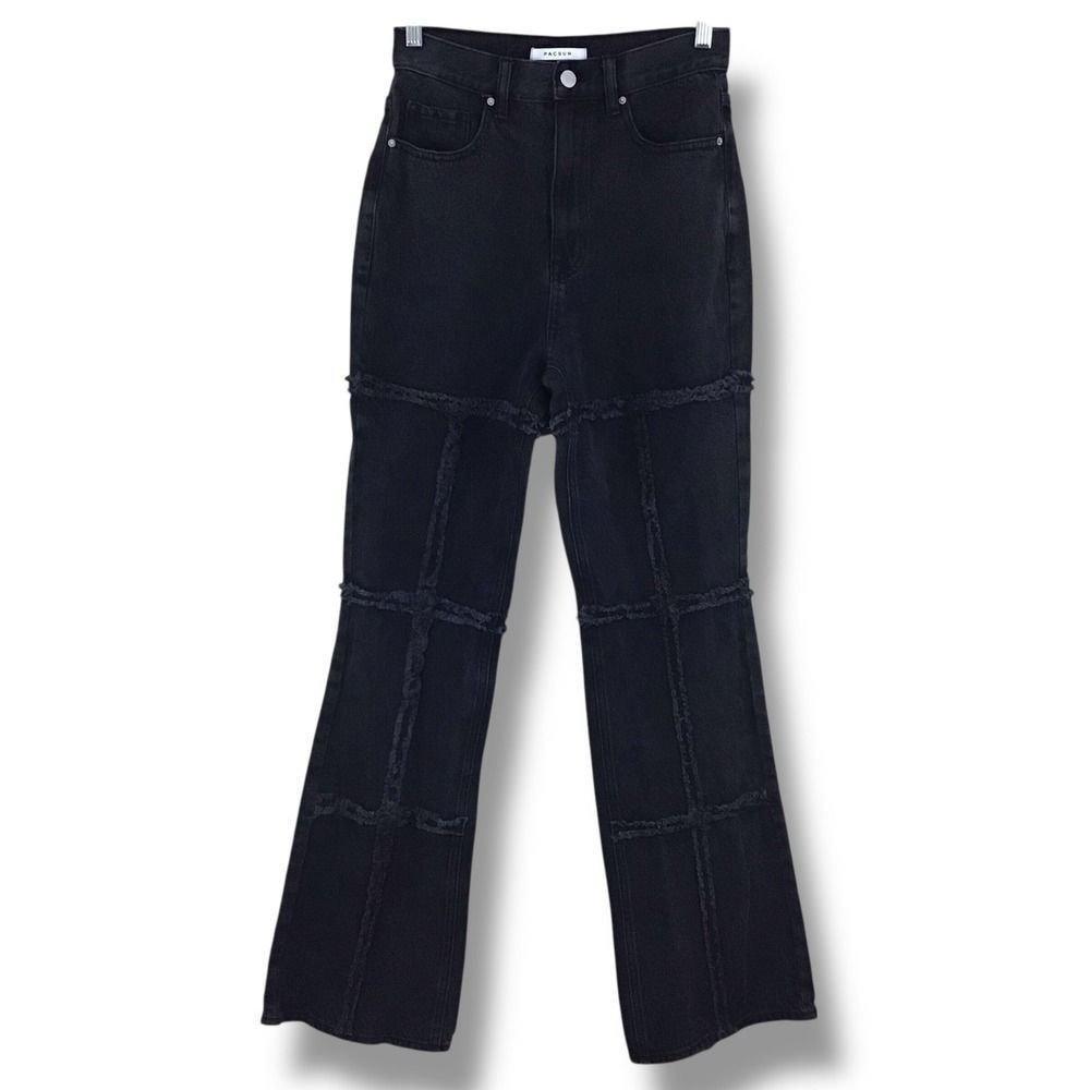 PACSUN Denim High Rise Bootcut Jeans Black Distressed Patchwork Size 26
